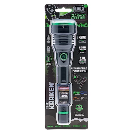 Kodiak Kraken Rechargeable Tactical Grade Flashlight with Power Bank, 6000 Lumens K-6K-6